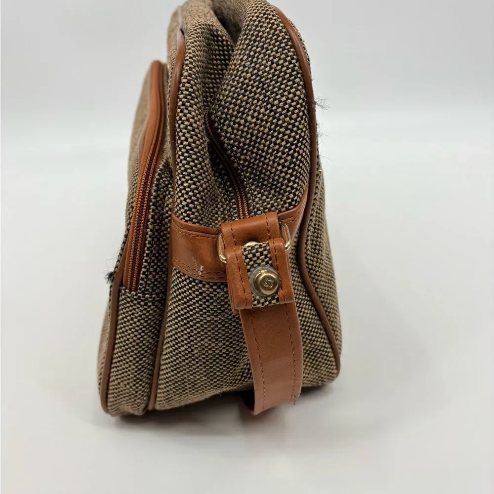 Samsonite Shoulder Bag Briefcase Laptop Travel Tan Zip Closure Footed Carry On